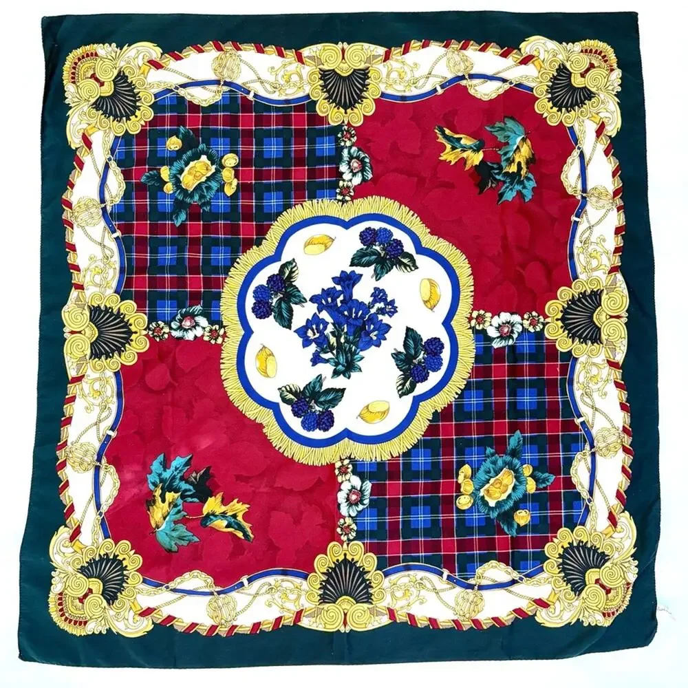 VTG Italian Square Scarf Set Paisley Floral Burgundy Gold Academia Preppy